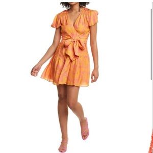 NWT Tanya Taylor Silk Paris Floral Faux Wrap Orange Dress Size 2